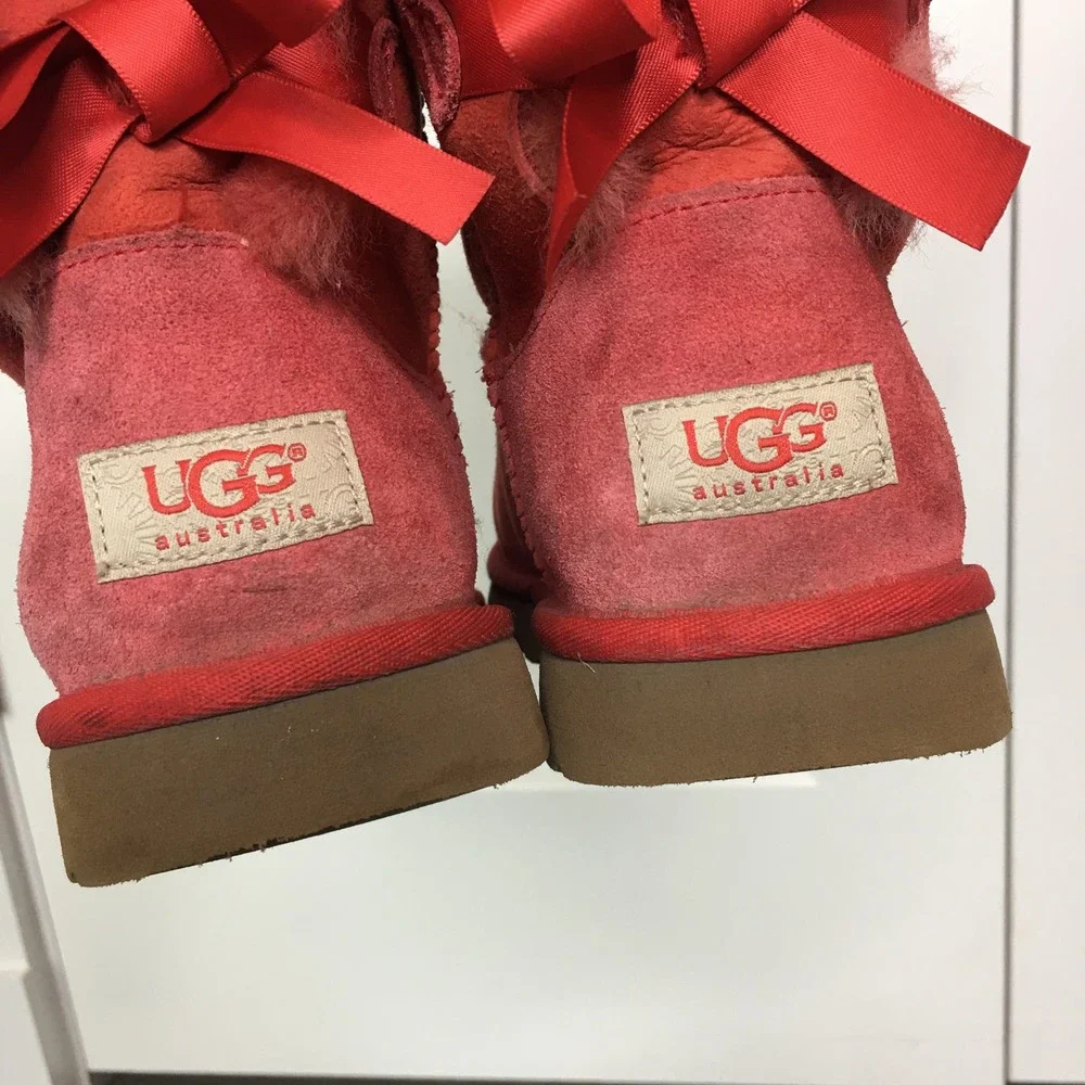 Ugg Australia Bailey Bow Sheepskin Leather Winter Snow Boots Redwood Size 5